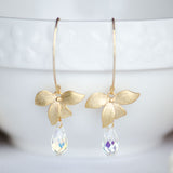 Bridesmaids Earrings with Gold Orchid and Swarovski Teardrop Shape Elements sold at bulk price