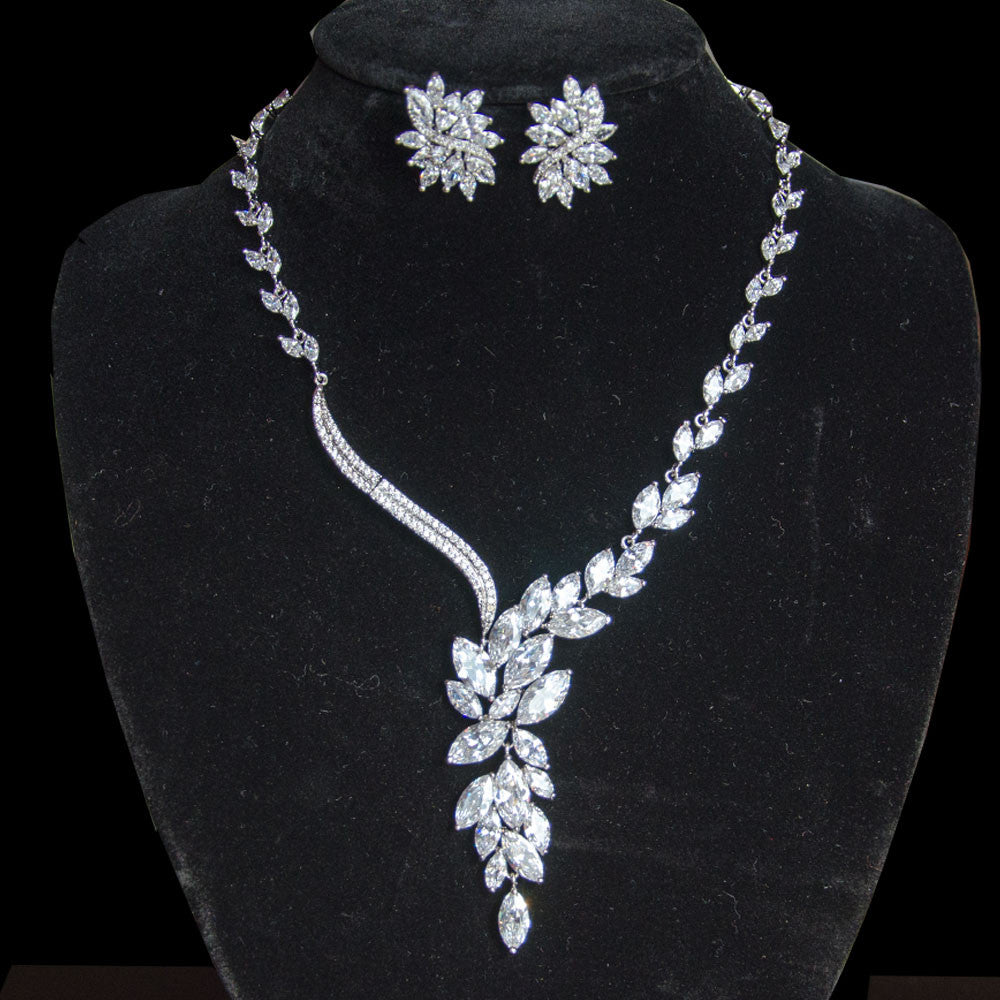 Leaf Crystal Bridal jewellery set, AAA cubic zirconia, necklace and earrings, bride,  bridesmaids