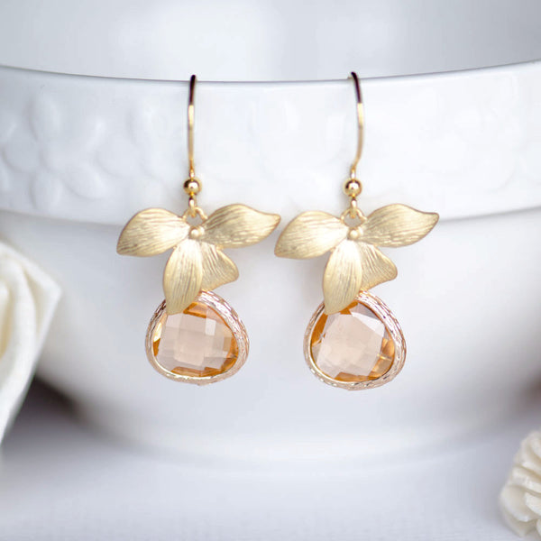 Wholesale Gold Orchid Pink Bridesmaids Earrings at Low Price