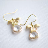 Wholesale Gold Orchid Clear Bridesmaids Earrings at Low Price