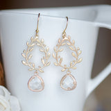 Wholesale Gold Olive Wreath Clear Bridesmaids Earrings at Low Price