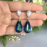 Bermuda Blue Swarovski Teardrop Crystal on Cubic Zirconia Bridal Earrings