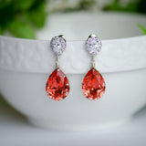 Red Sapphire Swarovski Pear Shape Crystal on Cubic Zirconia Bridal Earrings