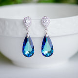 Bermuda Blue Swarovski Teardrop Crystal on Cubic Zirconia Bridal Earrings
