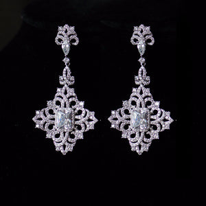 Gothic Diamond Shape Micro-Paved Chandelier Bridal Earrings