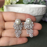 Pearl Floral Micropaved Cubic Zirconia Bridal Earrings, Studs Wedding Earrings