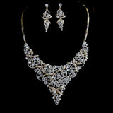 Gold Exquisite Floral Rhinestones Bridal Jewelry Set, Statement Jewelry Set