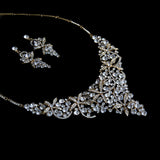 Gold Exquisite Floral Rhinestones Bridal Jewelry Set, Statement Jewelry Set