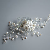 Porcelain Flowers in Natural Pearls and Swarovski Elements Bridal Headpiece