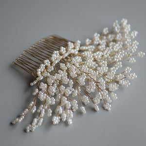 Pearls Tree Handmade Headpiece Gold Bridal Hair Comb