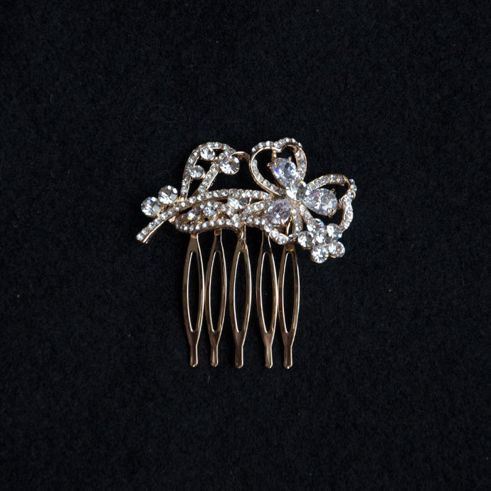 Leaf Cubic Zirconia Petite Gold Wedding Comb, Bridal Headpiece, Wedding Accessories