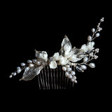 Delicate Tulip Porcelain Flowers & Pearls Bridal Headpiece, Handmade Hair Comb