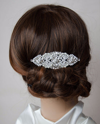 Vintage Rhinestone Applique Bridal Headpiece, Silver Wedding Hair comb