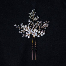 Load image into Gallery viewer, Swarovski Clusters and Pearls Bridal Hair Pin, Handmade Headpiece
