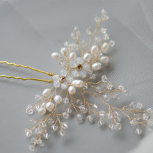 Load image into Gallery viewer, Swarovski Clusters and Pearls Bridal Hair Pin, Handmade Headpiece