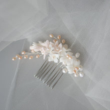 Load image into Gallery viewer, Porcelain Lily Cluster with Pearls in Blush Tones Handmade Bridal Headpiece