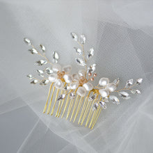 Load image into Gallery viewer, Floral Swarovski Pearls And Navette Crystal Handmade Bridal Headpiece