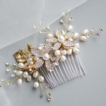 Load image into Gallery viewer, Bridal Veils &amp; Hair Accessories, Golden Rhinestone Sunflowers Pearls Handmade Bridal Headpiece, Wedding Comb
