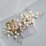 Golden Rhinestone Sunflowers Pearls Handmade Bridal Headpiece, Wedding Comb