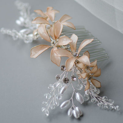 Bridal Veils & Hair Accessories, Nude Nail Polish Flowers Bridal Headpiece