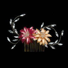 Load image into Gallery viewer, Red &amp; Gold Duo Double Layered Nail Polish Flowers Bridal Headpiece, Chinese Wedding