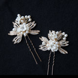 Gold Pearls Pin with Porcelain Flowers Handmade Wedding Pin, Bridal, Bridesmaids