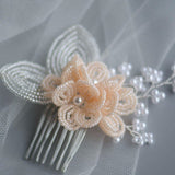 Pink French Beaded Flower Cluster Hair Accessory for Brides and Bridesmaids, Handmade Bridal Headpiece