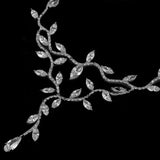 zirconia jewellery set, leaf zirconia necklace, leaf vine wedding set, crystal leaf set