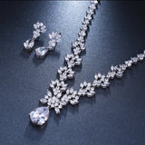 Exquisite Leaf & Flora Bridal CZ Jewellery Set, Cubic Zirconia Necklace and Earrings Set