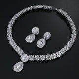 Grand Boho CZ Floral Crystal Bridal Jewellery Set, Cubic Zirconia Necklace and Earrings Set