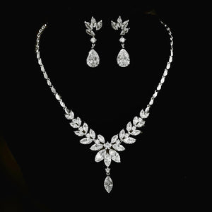 Exquisite Flora and Leaf Bridal Jewellery Set, Cubic Zirconia Necklace and Earrings Set