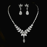 Exquisite Flora and Leaf Bridal Jewellery Set, Cubic Zirconia Necklace and Earrings Set