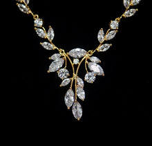 Load image into Gallery viewer, old Simple Leaf Bridal Crystal Wedding Jewellery Set, Cubic Zirconia Necklace and Earrings Set