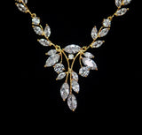 old Simple Leaf Bridal Crystal Wedding Jewellery Set, Cubic Zirconia Necklace and Earrings Set