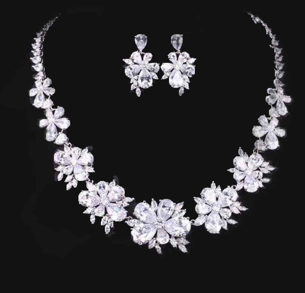 Statement Cubic Zirconia Bridal Jewellery Set, necklace and earrings, Bride, Bridesmaids