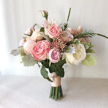 Load image into Gallery viewer, Coral and pink wedding bouquet, peony and English roses bridal banquet