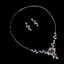 Load image into Gallery viewer, Simple Leaf Bridal Crystal Wedding Jewellery Set, Cubic Zirconia Necklace and Earrings Set