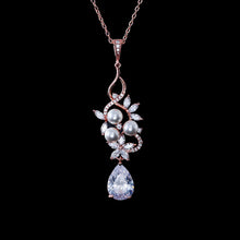 Load image into Gallery viewer, BEST SELLER - Exquisite Silver Floral Pearl &amp; Crystal Set, Cubic Zirconia Necklace and Earrings Set
