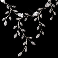 Load image into Gallery viewer, zirconia jewelry set, CZ wedding set, vines jewellery, leaf jewellery, leaf necklace, wedding set, leaf vine crystal necklace