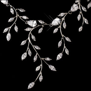 zirconia jewelry set, CZ wedding set, vines jewellery, leaf jewellery, leaf necklace, wedding set, leaf vine crystal necklace