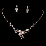 Elegant Floral Pearl & Crystal Bridal Jewellery Set, Cubic Zirconia Necklace and Earrings Set
